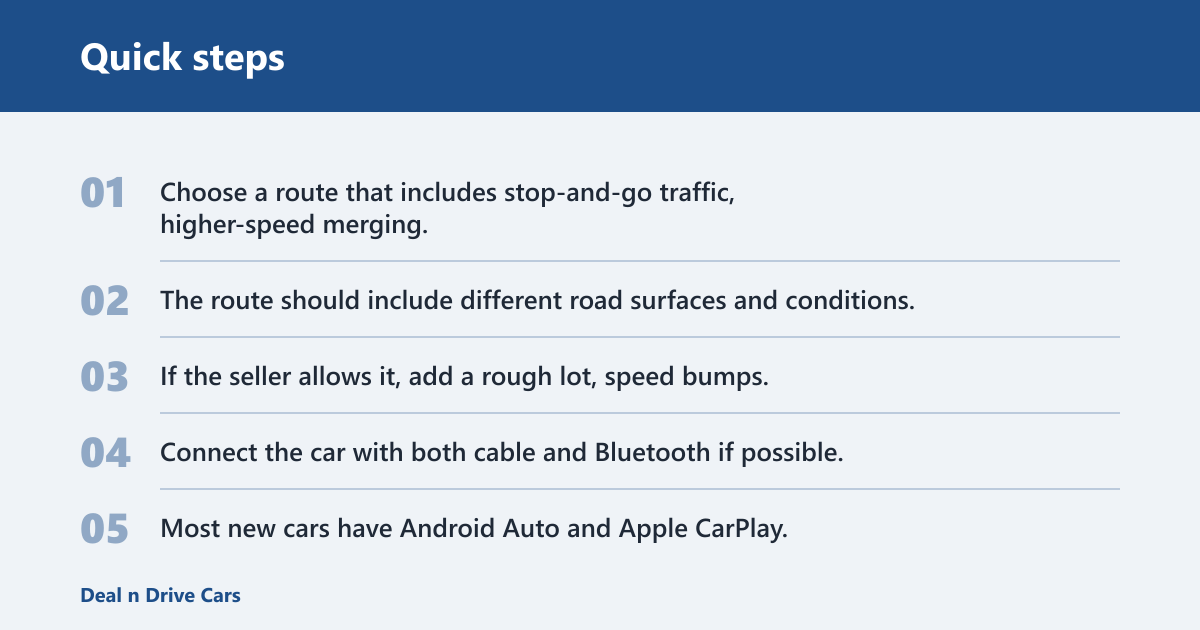 Quick steps: Can you test drive a car without buying it?
Yes. A normal test drive does not create a purchase obligation. The catch is simple: the seller must allow it, and the seller can set terms for timing, route, licensing, and proof of coverage. If you are still deciding, say that plainly and keep the drive short, direct, and respectful.

When a test drive turns into a no-go
A deal may stop if you arrive without a valid license, cannot show insurance when asked, or refuse basic conditions such as a ride-along with a private seller. Some dealers also block drives until a specific car is on site or a sales consultant is free.
A common first-timer mistake is treating the test drive like a casual borrow. That can slow everything down. If you want to compare two cars, schedule them back-to-back so the differences stay fresh, which is a point Consumer Reports makes directly.

Can you test drive a car at a dealership without buying it?
Yes. Dealer policy can allow a test drive even if you do not plan to buy that day, and you do not have to promise a purchase before the keys come out. Dealers still control access, so appointment timing, stock status, and paperwork can decide whether the drive happens.

How dealer policy usually works
Dealers often want to confirm the car is in stock before you arrive. They may also ask for a driver’s license, proof of insurance, and sometimes a sales consultant to ride along. That is policy, not a universal law, so rules can vary from one store to another.
Be direct. Say you are comparing vehicles and want a short drive before you decide. If you are not ready, do not lead with a promise you cannot keep. That keeps the visit honest and reduces pressure.

What a dealer may ask for before the keys

  A valid driver’s license
  Proof of insurance, if the store requires it
  A scheduled appointment or confirmation that the car is on site
  A route limit or staff ride-along


Can you test drive a car from a private seller without buying it?
Yes, but only if the private seller agrees. Private-party test drives depend on consent, comfort level, and trust, so the seller may want to ride along, keep your ID, or avoid letting you drive alone. That is normal etiquette, not a sign of bad faith.

Why private-seller consent matters
A private seller is not running a public test-drive desk. They are protecting their car, their plate situation, and their own safety. If the seller says no to a solo drive, that is their right. If they want to stay in the car, accept it or move on.

How to ask for the drive without wasting anyone's time
Say you are seriously evaluating the car and would like a short route that includes normal traffic, a stop, and a highway stretch if possible. Bring your license and, if asked, your insurance card. Keep the talk on the drive, not on price talks before you have even seen the car move.

What do insurance, license, and state rules usually require?
Most sellers care first about a valid driver’s license and proof that you are who you say you are. Insurance proof may also be required, especially by dealerships. State rules can affect plates, title status, and who is allowed to operate the car, so local requirements matter as much as store policy.


Driver's license and proof of identity
Expect to show a current driver’s license. Some sellers may photocopy it or record the number. A private seller may also compare the name on your license with the name you use when arranging the appointment. That is ordinary caution.

When insurance proof may be required
Some stores require evidence of current insurance before a test drive. Others do not. If a dealership asks, have an insurance card or policy details ready. If you are uninsured, ask the store in advance what they will accept rather than finding out at the desk.

Why plate and title details can matter
Insurance and registration issues can change the rules on who can drive and whether a car can leave the lot. Temporary plates, dealer plates, expired registration, or title problems can all affect the drive. If a seller seems unsure, ask before the engine starts.

What should you expect from longer test-drive programs?
Some brands and stores offer extended drive programs, but the details vary by program. They are not automatic. Home-delivery trials can also exist, with separate return rules, mileage limits, and approval steps that you should confirm before you leave.

24-hour, overnight, and weekend drives
Extended access lets you check parking, commute fit, family use, and neighborhood driving at more than one time of day. Still, each program sets its own terms. Ask how far you can drive, whether tolls or fuel are included, and what happens if you return the car late.

Home-delivery and return rules
Some programs bring the car to your home for a scheduled drive. Others require a return to the store or a designated pickup spot. Confirm the handoff time, who signs for the vehicle, and whether another driver can share the appointment.

What to confirm before leaving the lot

  How long the drive is allowed to last
  Whether the car may leave the city or county
  Whether you need insurance in your own name
  Where and how the vehicle must be returned
  Who holds the keys and paperwork


Permission matrix: dealer vs. private seller vs. extended drive
This matrix shows the usual differences in permission, paperwork, and timing. Use it as a planning tool, not a legal rulebook. Dealer policy varies, private sellers must agree, and extended drives depend on the program’s terms.



  
    
      Situation
      Who can test drive
      Documents usually needed
      Typical drive length
      What to say if you are not ready to buy
    
  
  
    
      Dealership standard drive
      Qualified shoppers approved by the store
      Driver’s license, sometimes insurance card
      Often short; Consumer Reports says you may only get a short window, with at least 30 minutes a practical target when possible
      “I am comparing a few cars and want to evaluate this one first.”
    
    
      Private seller drive
      Only with the seller’s consent
      Driver’s license, sometimes ID held by seller, sometimes proof of insurance
      Usually brief and route-limited
      “I am still deciding, so I would like a short drive before discussing price.”
    
    
      24-hour, overnight, or weekend program
      Approved shoppers under a store or brand program
      License, insurance, program agreement, return details
      24 hours, overnight, or weekend if the program allows it
      “I am not committing today, but I would like to use the program terms to evaluate the car.”
    
  


What should you check on the test drive?